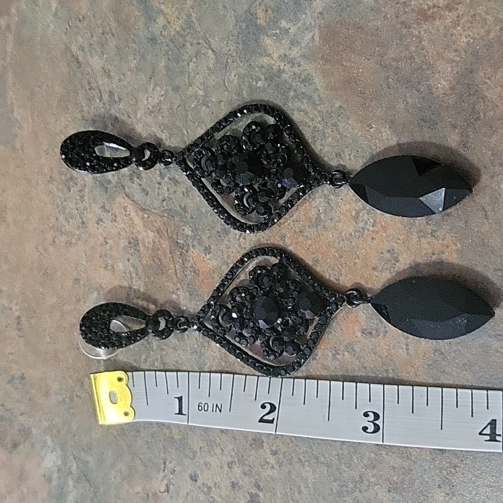 Gorgeous 4" long black dangling earrings